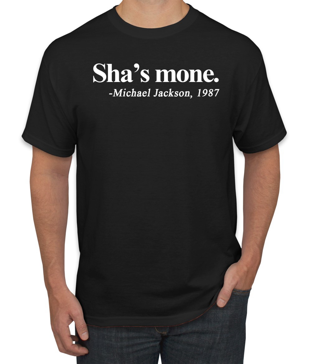 Black-and-Proud-Sha-s-Mone-Michael-Jackson-1987-Men-s-Graphic-T-Shirt-Black-Small_cc01ab8e-de5e-43cb-b7d5-319485e3666a.8fd538f38689430bc0eb2ef77140e94c Black and Proud Sha's Mone. Michael Jackson 1987 Men's Graphic T-Shirt, Black, Small - Image 1