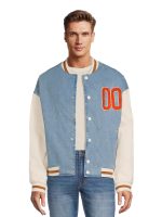 No Boundaries Men's & Big Men's Denim Varsity Jacket, Sizes XS-5XL